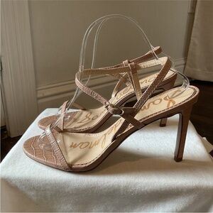 Sam Edelman Blush Nude Croc-Embossed Strappy High Heel Sandals